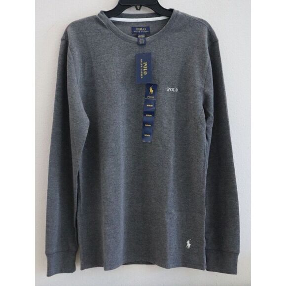 Polo Ralph Lauren PWLC2F Men's Sz M Charcoal Heather Waffle L/S Crew Shirt - Picture 1 of 9